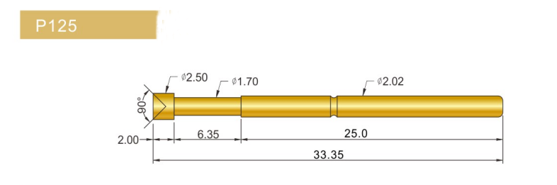 P125-LM探針尺寸、P125探針尺寸、2.0探針、測(cè)試探針、測(cè)試頂針、彈簧針