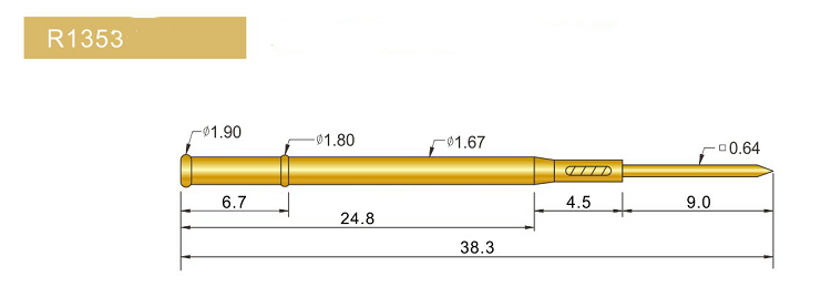 R1353-W探針套管、1.67mm測(cè)試針、總長(zhǎng)38.3mm、彈簧針套管圖片、測(cè)試針套管圖片、頂針套管圖片、探針套管圖片